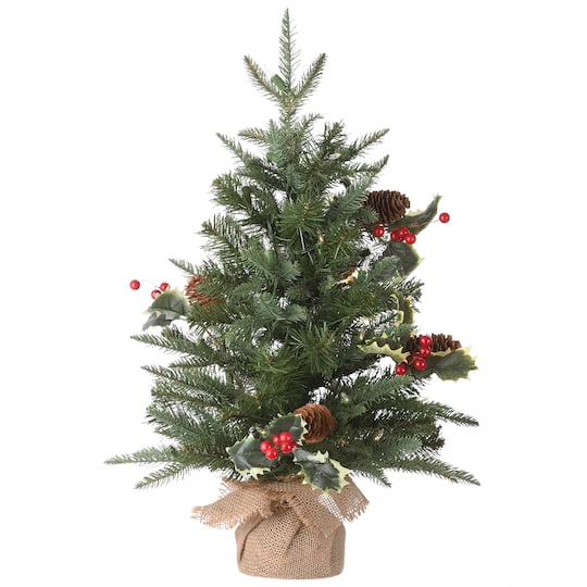 2ft. Pre-Lit Happy Hill Pine Artificial Christmas Tree, Warm White LED Lights